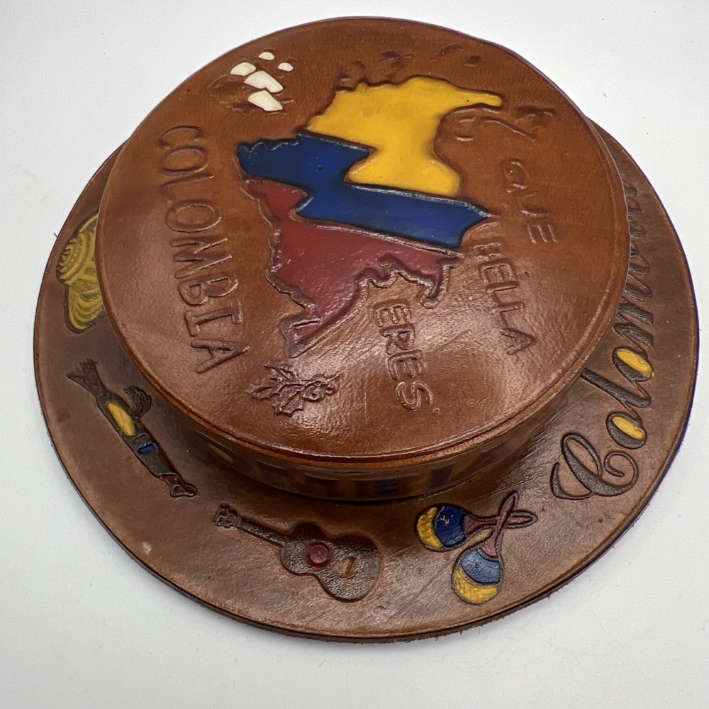 Vtg Coaster Set Leather Handmade Columbia Made - Picture 15 of 15